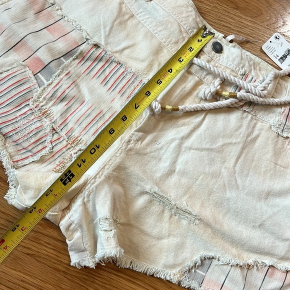 Free People Patchwork Distressed Cotton/Linen Drawstring Shorts Size 14 NWT - Picture 7 of 17